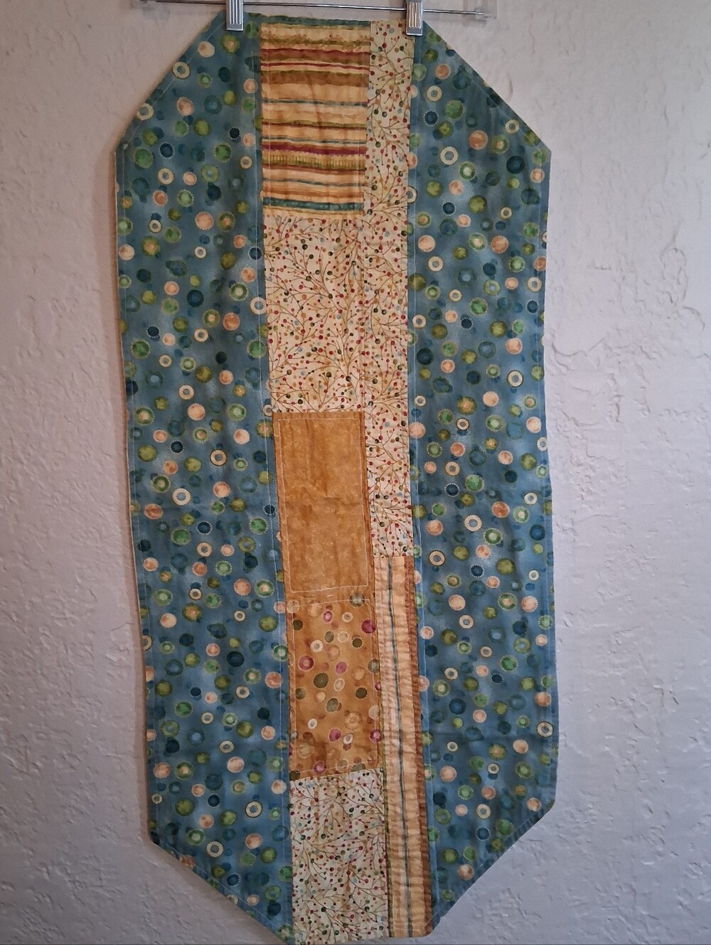 Handmade Patchwork Table Runner in Blue, Yellow and Cream 37 X 17 Cottagecore